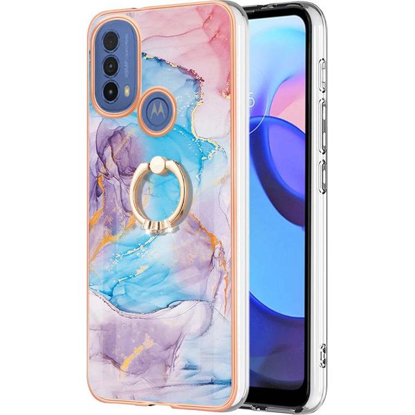 Custodia Per Motorola Moto E20 / E30 / E40, Custodia Protettiva In Silicone Tpu A Fantasia Con Supporto Ad Anello Blu-image