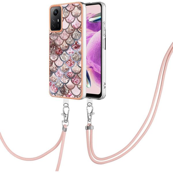 Custodia Con Cinturino Per Xiaomi Redmi Note 12S, Custodia In Tpu A Fantasia Con Cinturino Regolabile Caffè-image