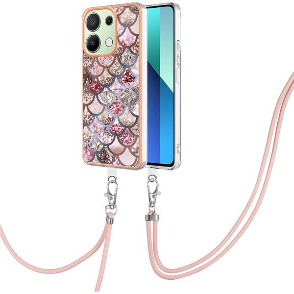 Custodia Con Cinturino Per Xiaomi Redmi Note 13 4G, Custodia In Tpu A Fantasia Con Cinturino Regolabile Coffee-image