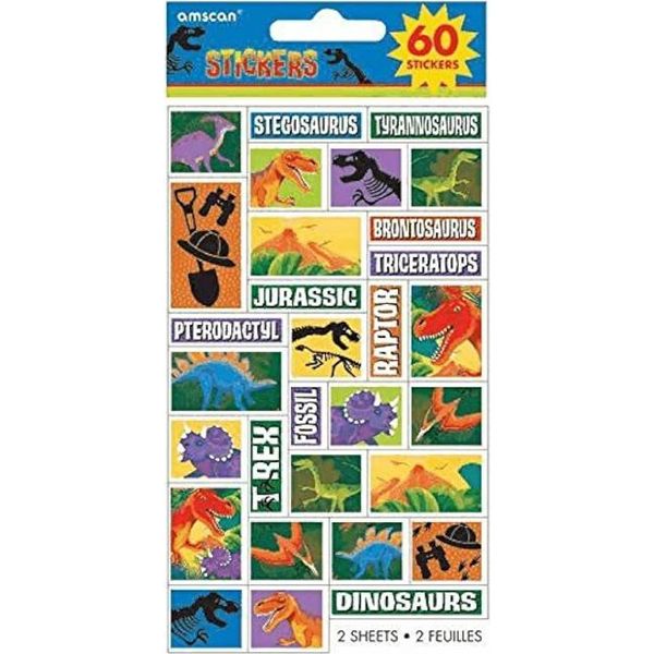 Amscan - Dinosauro - Adesivo "Prehistoric"" Confezione Da 60 Pezzi SG33024 (Taglia Unica) (Colorato)"-image