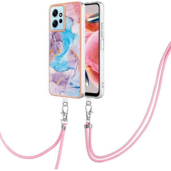 Custodia Con Cinturino Per Xiaomi Redmi Note 12 4G, Custodia In Tpu A Fantasia Con Cinturino Regolabile Blu-image