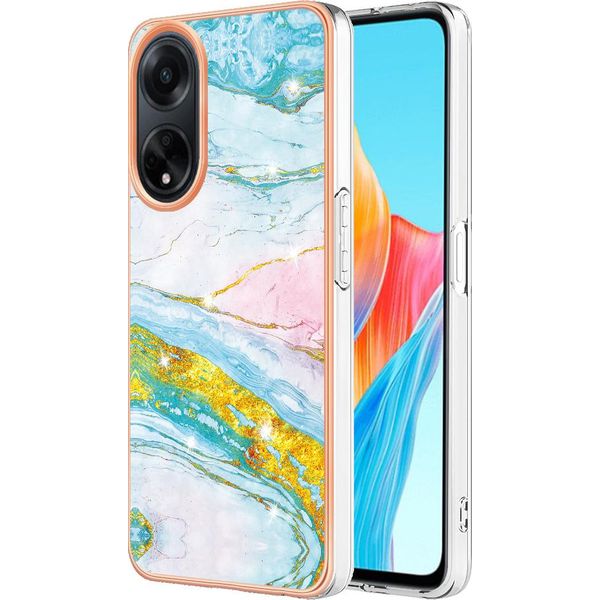 Custodia Per Oppo A98, Sottile Marmo Antiurto Custodia Morbida Tpu Paraurti Turchese-image