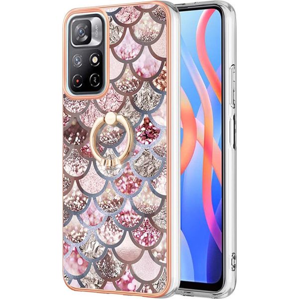 Custodia Per Xiaomi Redmi Note 11 5G, Custodia Protettiva In Silicone Tpu A Fantasia Con Supporto Ad Anello Caffè-image