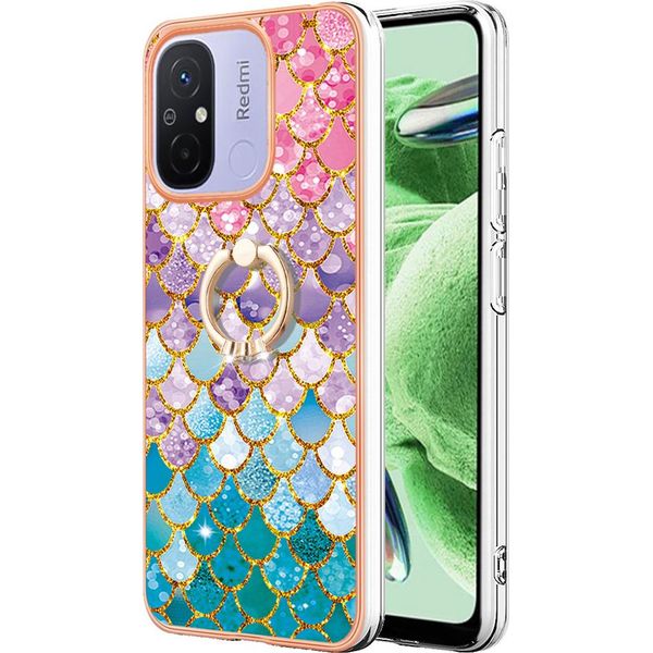 Custodia Per Xiaomi Redmi 12C/Redmi 11A, Custodia Protettiva In Silicone Tpu A Fantasia Con Supporto Ad Anello Colorato-image