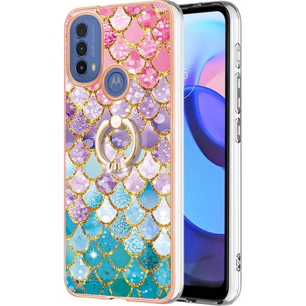 Custodia Per Motorola Moto E20 / E30 / E40, Custodia Protettiva In Silicone Tpu A Fantasia Con Supporto Ad Anello Colorato-image