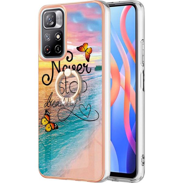 Custodia Per Xiaomi Redmi Note 11 5G, Custodia Protettiva In Silicone Tpu A Fantasia Con Supporto Ad Anello Oro-image
