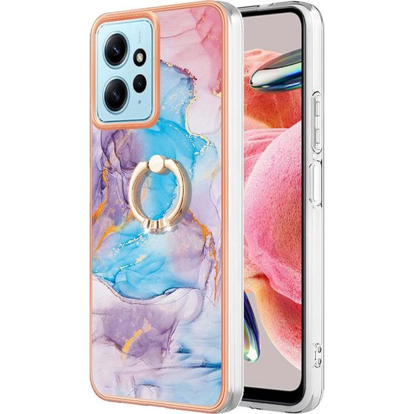 Custodia Per Xiaomi Redmi Note 12 4G, Custodia Protettiva In Silicone Tpu A Fantasia Con Supporto Ad Anello Blu-image