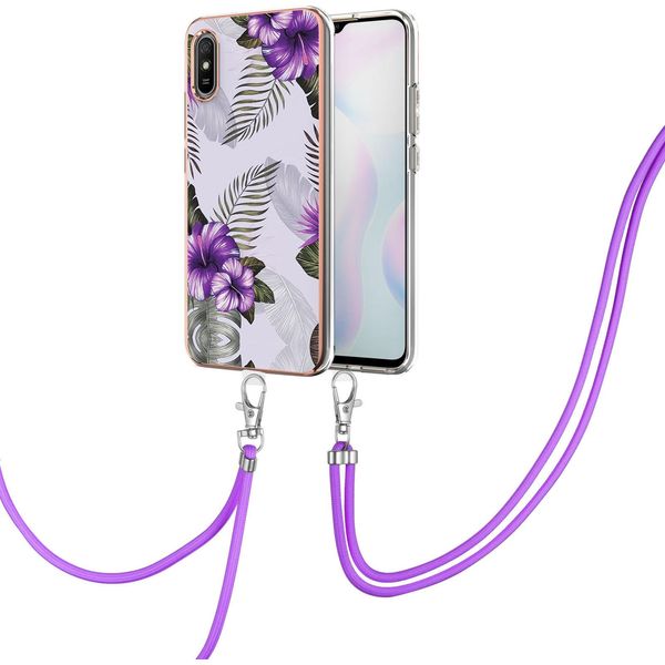 Custodia Con Cinturino Per Xiaomi Redmi 9A, Custodia In Tpu A Fantasia Con Cinturino Regolabile Viola-image