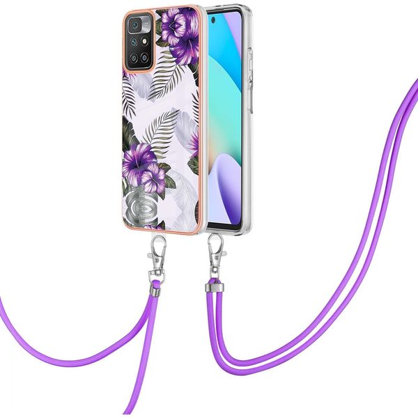 Custodia Con Cinturino Per Xiaomi Redmi 10, Custodia In Tpu A Fantasia Con Cinturino Regolabile Viola-image