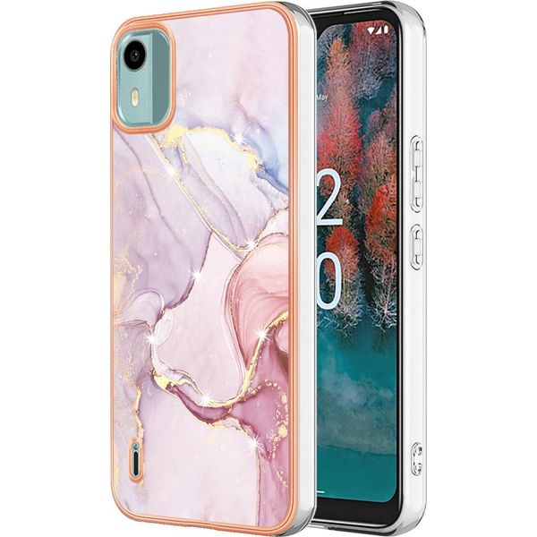 Custodia Per Nokia C12, Sottile Marmo Antiurto Morbido Tpu Custodia Paraurti Rose Gold-image