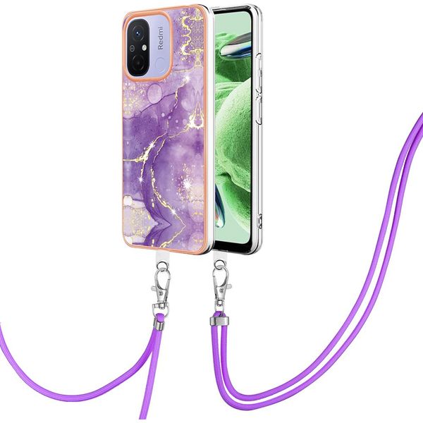 Custodia Con Cinturino Per Xiaomi Redmi 12C, Paraurti In Tpu Morbido, Custodia Protettiva, Con Cinturino Regolabile Viola-image