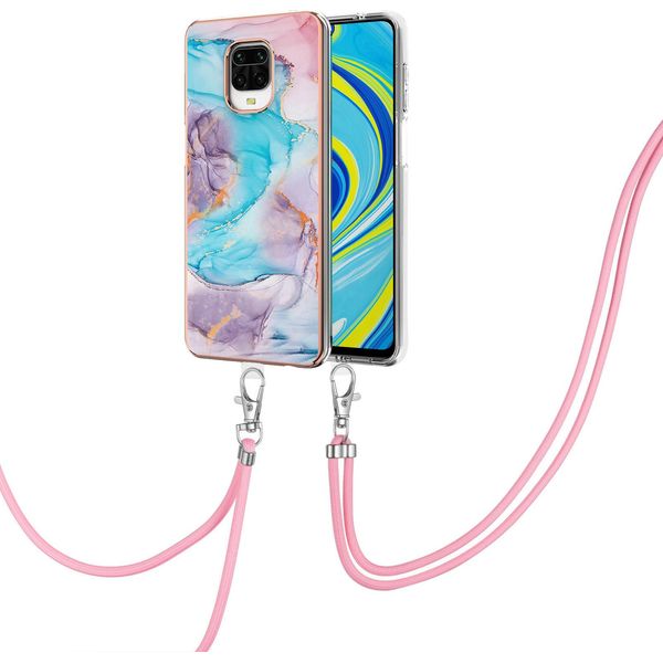 Custodia Con Cinturino Per Xiaomi Redmi Note 9S/9 Pro/9 Pro Max, Custodia In Tpu A Fantasia Con Cinturino Regolabile Blu-image