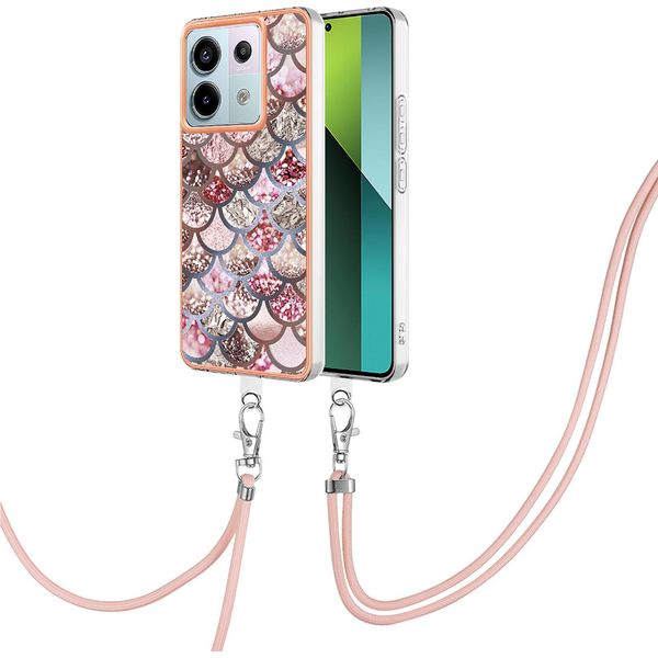 Custodia Con Cinturino Per Xiaomi Redmi Note 13 Pro 5G, Custodia In Tpu A Fantasia Con Cinturino Regolabile Caffè-image