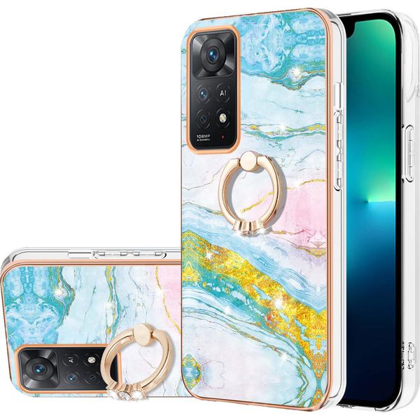 Custodia In Marmo Per Xiaomi Redmi Note 11 4G/Note 11S, Custodia Protettiva In Silicone Tpu Con Supporto Ad Anello Blu-image