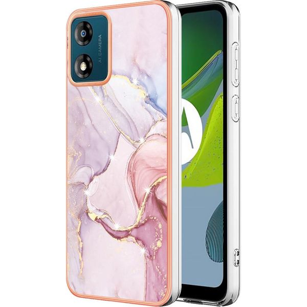 Custodia Per Motorola Moto E13, Sottile Marmo Antiurto Custodia Morbida Tpu Paraurti Oro Rosa-image