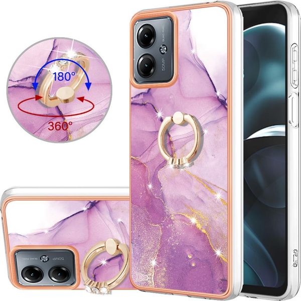 Custodia Marble Per Motorola Moto G14, Custodia Protettiva In Silicone Tpu Con Supporto Ad Anello Viola-image