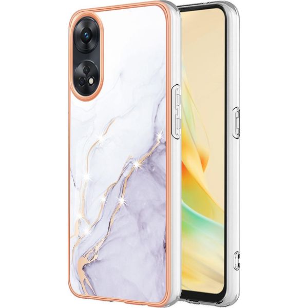 Custodia Per Oppo Reno8 T 4G, Sottile Marmo Antiurto Morbido Tpu Custodia Paraurti Bianco-image