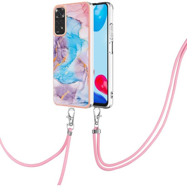 Custodia Con Cinturino Per Xiaomi Redmi Note 11 4G/Note 11S, Custodia In Tpu A Fantasia Con Cinturino Regolabile Blu-image