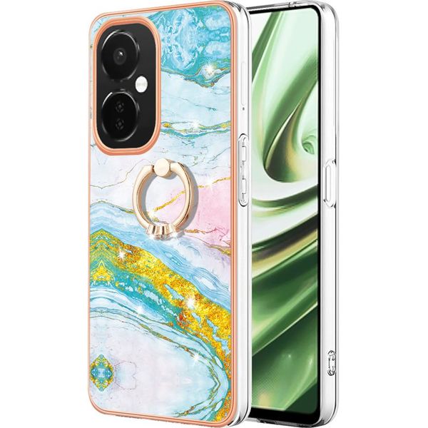 Custodia Marble Per Oneplus Nord Ce 3 Lite / Nord N30, Custodia Protettiva In Silicone Tpu Con Supporto Ad Anello Blu-image