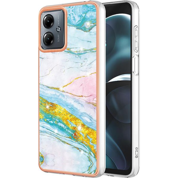 Custodia Per Motorola Moto G14, Sottile Marmo Antiurto Morbido Tpu Custodia Paraurti Turchese-image