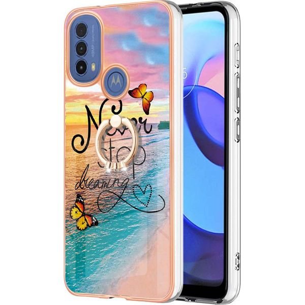 Custodia Per Motorola Moto E20 / E30 / E40, Custodia Protettiva In Silicone Tpu A Fantasia Con Supporto Ad Anello Oro-image