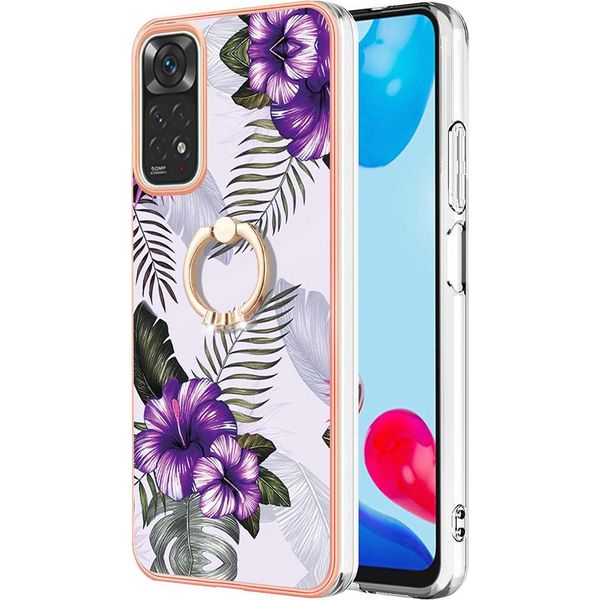 Custodia Per Xiaomi Redmi Note 11 4G/Note 11S, Custodia Protettiva In Silicone Tpu A Fantasia Con Supporto Ad Anello Viola-image
