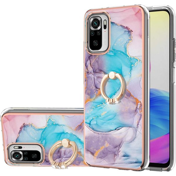Custodia Per Xiaomi Redmi Note 10 4G/Note 10S, Custodia Protettiva A Fantasia In Silicone Tpu Con Supporto Ad Anello Blu-image