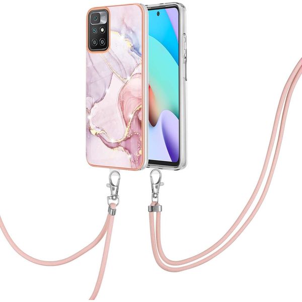 Custodia Con Cinturino Per Xiaomi Redmi 10, Paraurti In Tpu Morbido, Custodia Protettiva, Con Cinturino Regolabile Oro Rosa-image