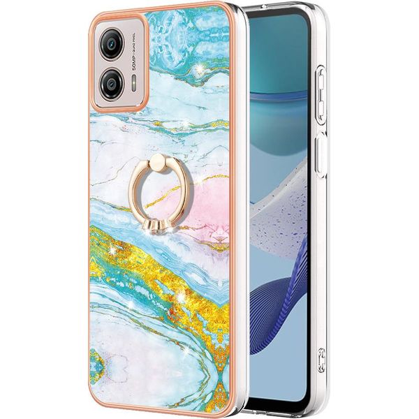 Custodia Marble Per Motorola Moto G53, Custodia Protettiva In Silicone Tpu Con Supporto Ad Anello Blu-image