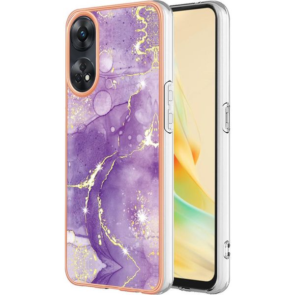 Custodia Per Oppo Reno8 T 4G, Sottile Marmo Antiurto Morbido Tpu Paraurti Viola-image