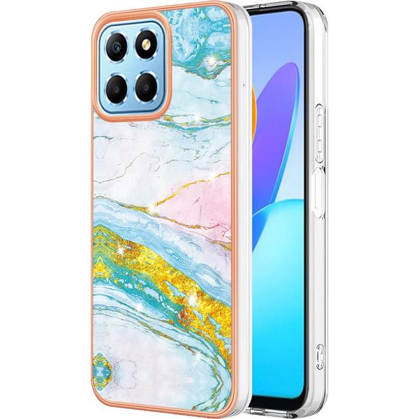 Custodia Per Honor X8 5G, Sottile Marmo Antiurto Morbido Tpu Custodia Paraurti Turchese-image