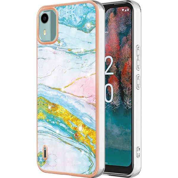 Custodia Per Nokia C12, Sottile Marmo Antiurto Custodia Morbida Tpu Paraurti Turchese-image