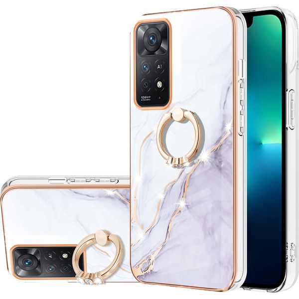 Custodia In Marmo Per Xiaomi Redmi Note 11 Pro 5G/4G, Custodia Protettiva In Silicone Tpu Con Supporto Ad Anello Oro-image