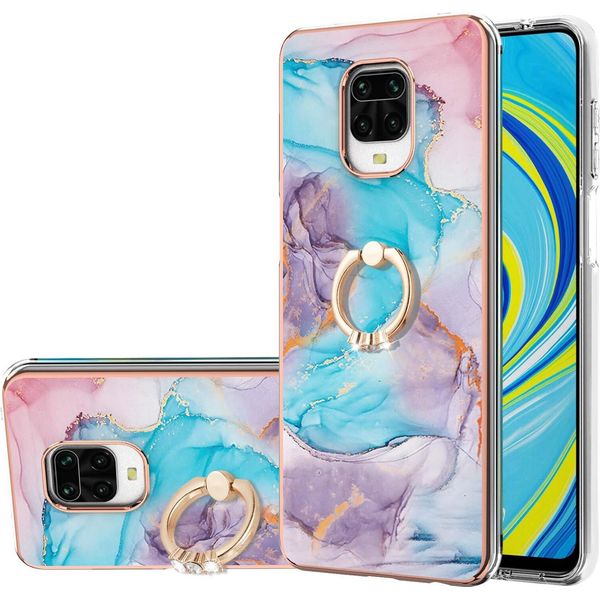Custodia Per Xiaomi Redmi Note 9S/9 Pro/9 Pro Max, Custodia Protettiva A Fantasia In Silicone Tpu Con Supporto Ad Anello Blu-image