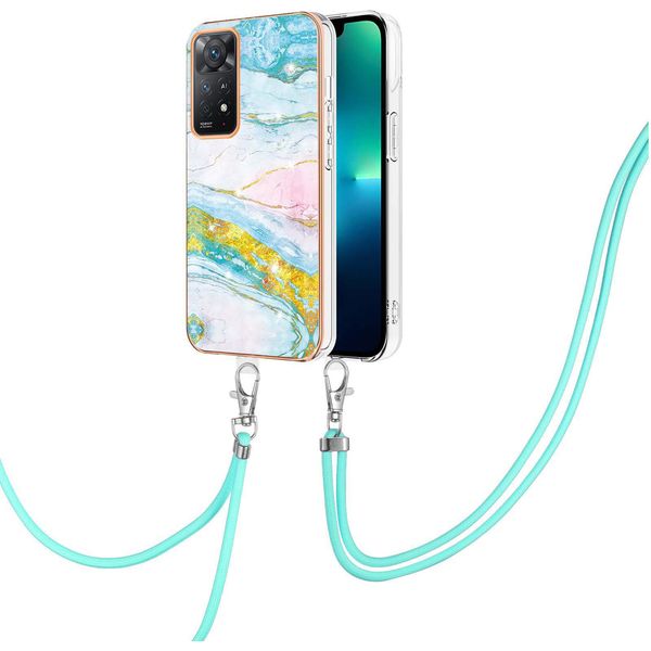 Custodia Con Cinturino Per Xiaomi Redmi Note 11 4G/Note 11S, Paraurti In Tpu Morbido, Custodia Protettiva, Con Cinturino Regolabile Turchese-image