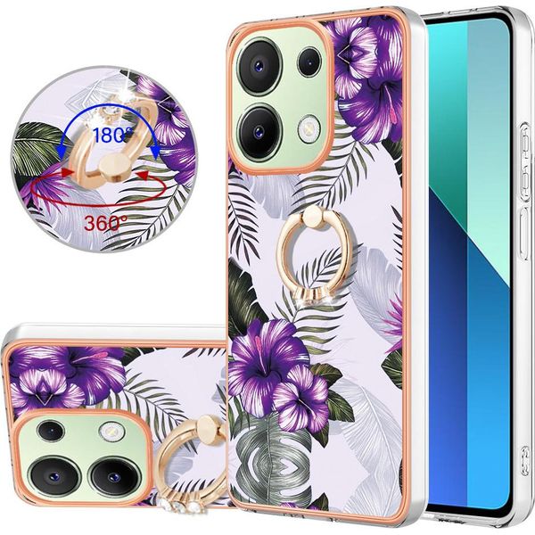 Custodia Per Xiaomi Redmi Note 13 4G, Custodia Protettiva In Silicone Tpu A Fantasia Con Supporto Ad Anello Viola-image