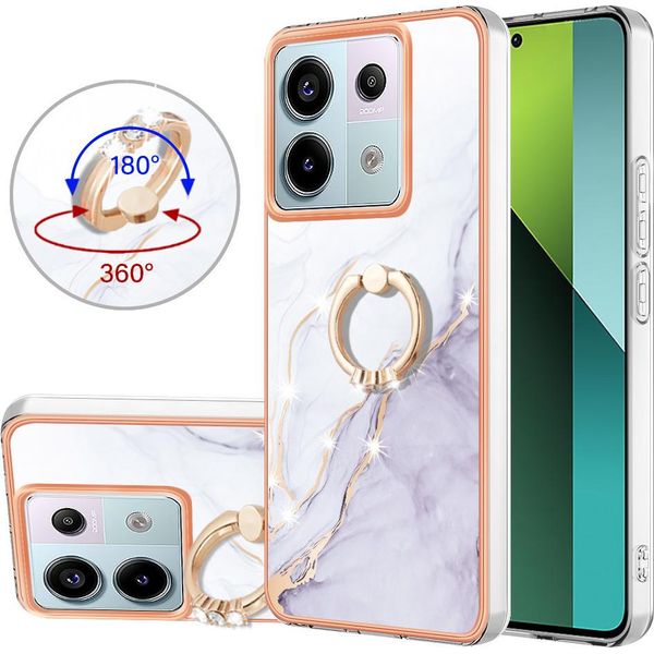 Custodia In Marmo Per Xiaomi Redmi Note 13 Pro 5G, Custodia Protettiva In Silicone Tpu Con Supporto Ad Anello Oro-image