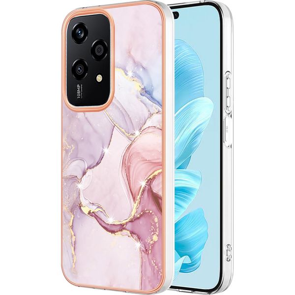 Custodia Per Honor 200 Lite, Sottile Marmo Antiurto Morbido Tpu Custodia Paraurti Rose Gold-image