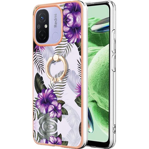 Custodia Per Xiaomi Redmi 12C/Redmi 11A, Custodia Protettiva In Silicone Tpu A Fantasia Con Supporto Ad Anello Viola-image