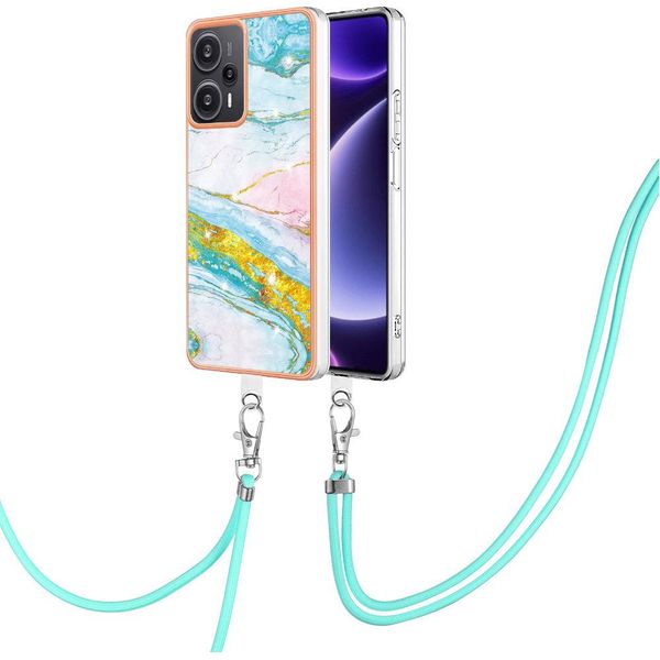 Custodia Con Cinturino Per Xiaomi Poco F5 /Redmi Note 12 Turbo, Paraurti In Tpu Morbido, Custodia Protettiva, Con Cinturino Regolabile Turchese-image