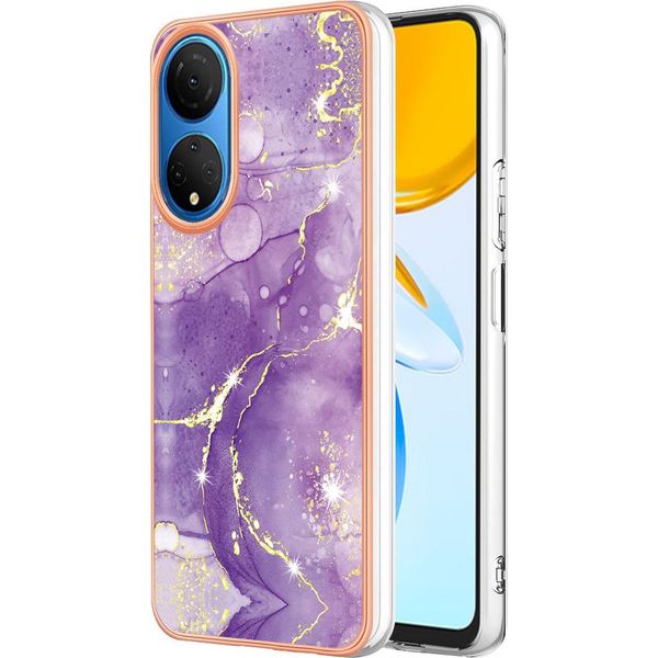 Custodia Per Honor X7, Sottile Marmo Antiurto Morbido Tpu Custodia Paraurti Viola-image
