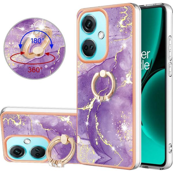 Custodia In Marmo Per Oneplus Nord CE3, Custodia Protettiva In Silicone Tpu Con Supporto Ad Anello Colorato-image