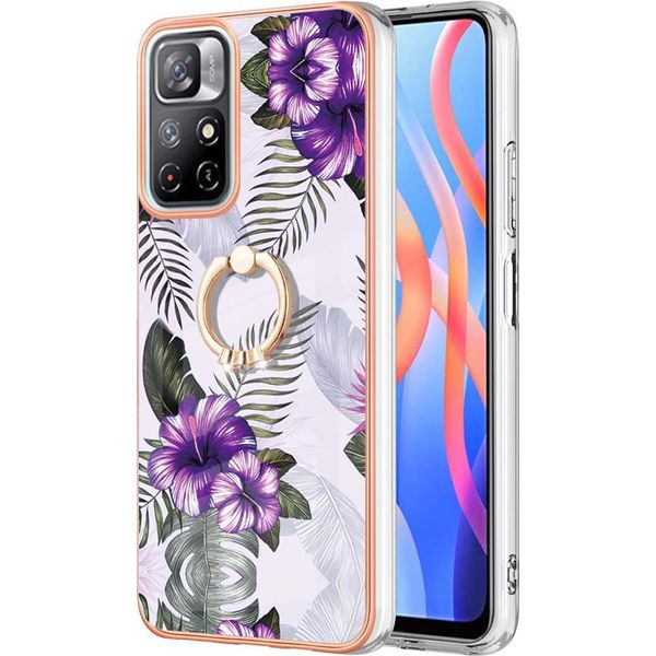 Custodia Per Xiaomi Redmi Note 11 5G, Custodia Protettiva In Silicone Tpu A Fantasia Con Supporto Ad Anello Viola-image