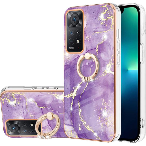 Custodia In Marmo Per Xiaomi Redmi Note 11 Pro 5G/4G, Custodia Protettiva In Silicone Tpu Con Supporto Ad Anello Colorato-image