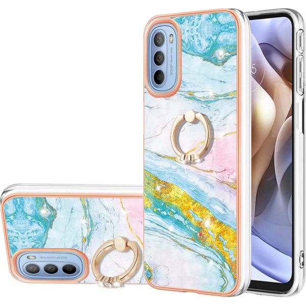 Custodia Marble Per Motorola Moto G31 / G41, Custodia Protettiva In Silicone Tpu Con Supporto Ad Anello Blu-image