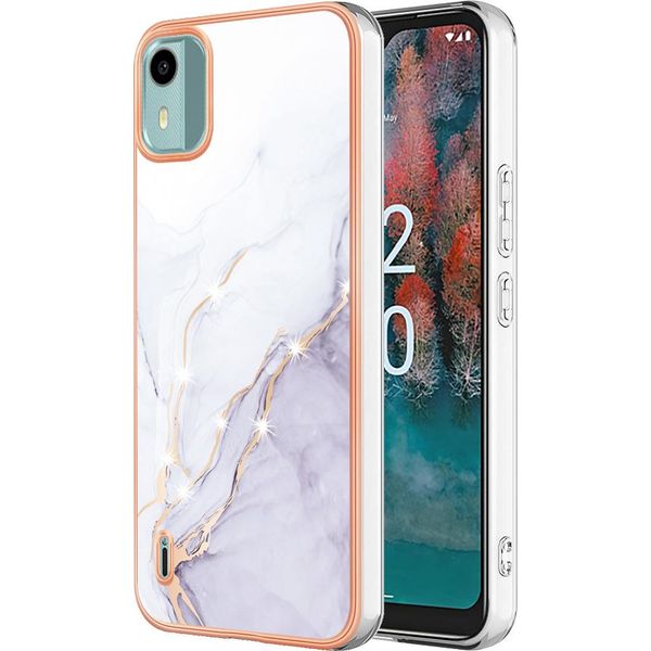 Custodia Per Nokia C12, Sottile Marmo Antiurto Morbido Tpu Paraurti Bianco-image