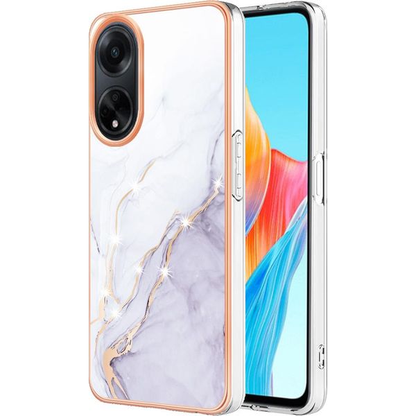 Custodia Per Oppo A98, Sottile Marmo Antiurto Custodia Morbida Tpu Paraurti Bianco-image
