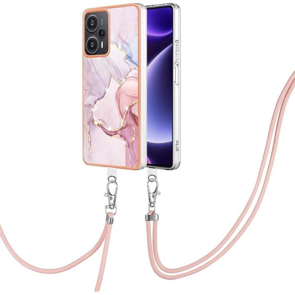 Custodia Con Cinturino Per Xiaomi Poco F5 /Redmi Note 12 Turbo, Paraurti In Tpu Morbido, Custodia Protettiva, Con Cinturino Regolabile Oro Rosa-image