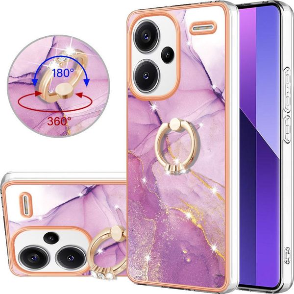 Custodia In Marmo Per Xiaomi Redmi Note 13 Pro+ 5G, Custodia Protettiva In Silicone Tpu Con Supporto Ad Anello Viola-image