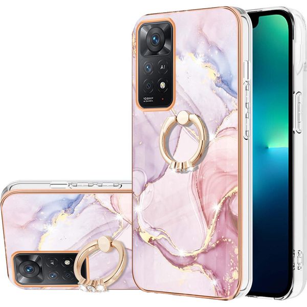 Custodia In Marmo Per Xiaomi Redmi Note 11 Pro 5G/4G, Custodia Protettiva In Silicone Tpu Con Supporto Ad Anello Grigio-image